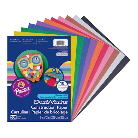 Sunworks Construction Paper, 10 Assorted Colors, 9in x 12in, PK500 PCON01500